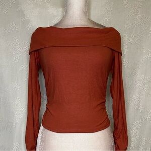 Rust Off-Shoulder Long Sleeve Top